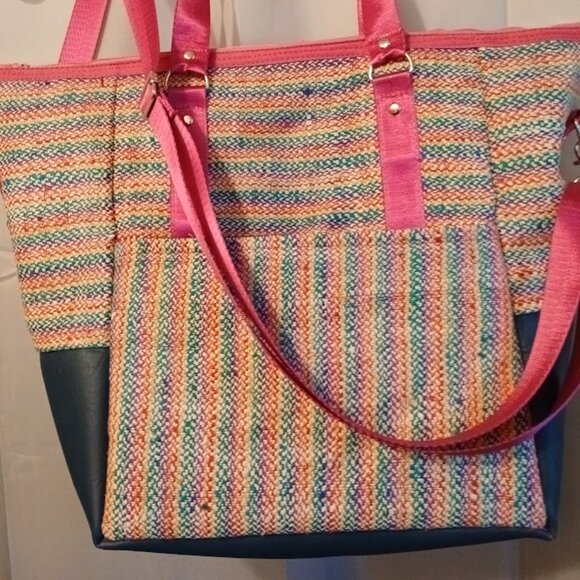 New Rasta Rainbow Tapestry & Faux Leather Shoulder Bag Purse Crossbody Pink Blue - Picture 3 of 12